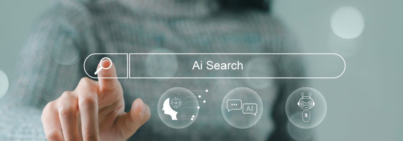 Person tapping an AI-powered search bar